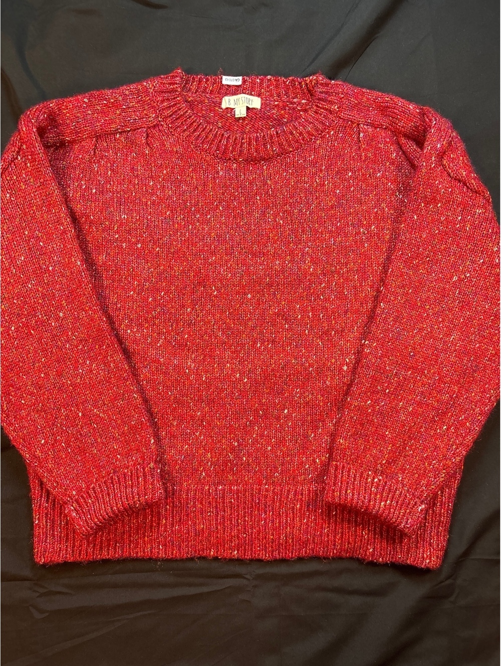 B My Story women L Wool Blend Red Crewneck Sweater